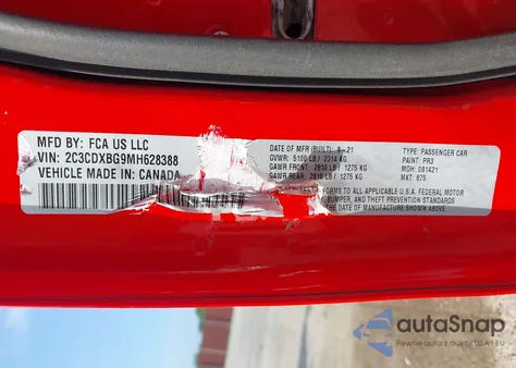 2021 Dodge Charger Sxt Rwd из США, поврежденный, VIN 2C3CDXBG9MH628388